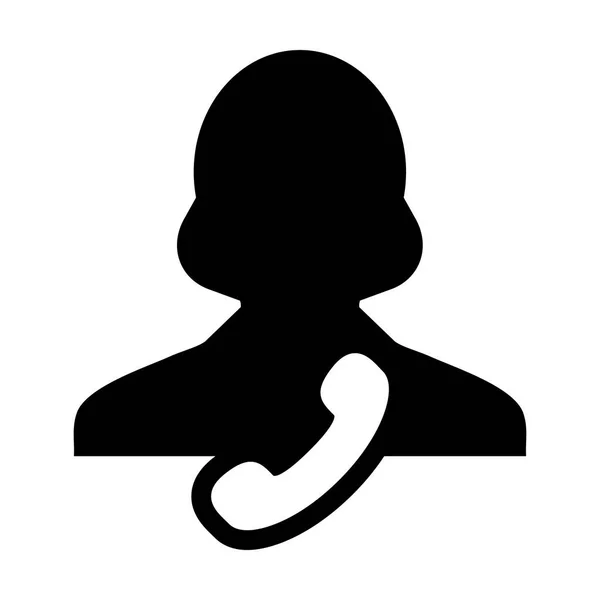 Suporte ícone vetor fêmea perfil pessoa usuário avatar com símbolo de telefone para contato comercial e comunicação na ilustração pictograma de glifo de cor plana —  Vetores de Stock