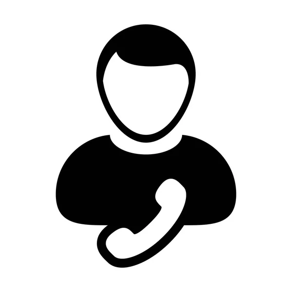 Help Desk Icon Vector manliga användare person profil avatar med telefon symbol för affärskontakt och kommunikation i platt färg Glyph piktogram illustration — Stock vektor