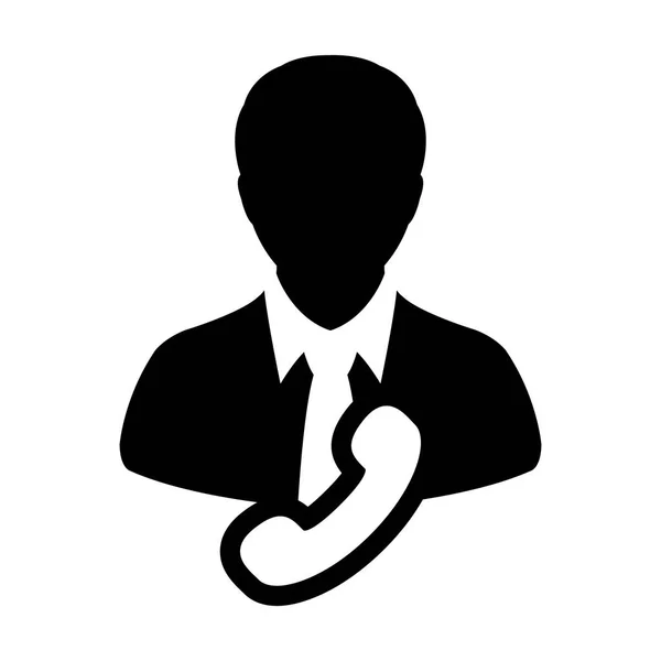 İş destek simgesi vektör erkek kullanıcı kişi profil avatar düz renkli glyph pictogram illüstrasyon iletişim ve iletişim için telefon sembolü ile — Stok Vektör