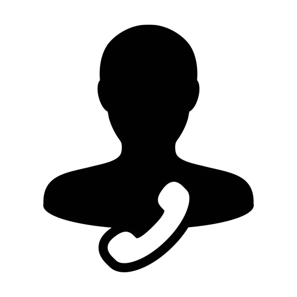 İletişim simgesi vektör erkek kullanıcı kişi profil avatar telefon sembolü ile yardım ve düz renkli glyph pictogram illüstrasyon iş iletişimi — Stok Vektör
