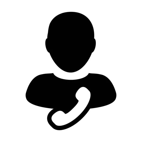 Vetor de ícone do cliente perfil de usuário masculino avatar com símbolo de telefone para contato comercial e comunicação em ilustração de pictograma de glifo de cor plana — Vetor de Stock