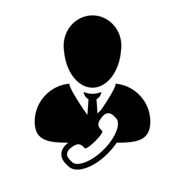 Icono consultor de negocios vector hombre usuario persona perfil avatar con símbolo de teléfono para el contacto y la comunicación en color plano glifo pictograma ilustración — Archivo Imágenes Vectoriales