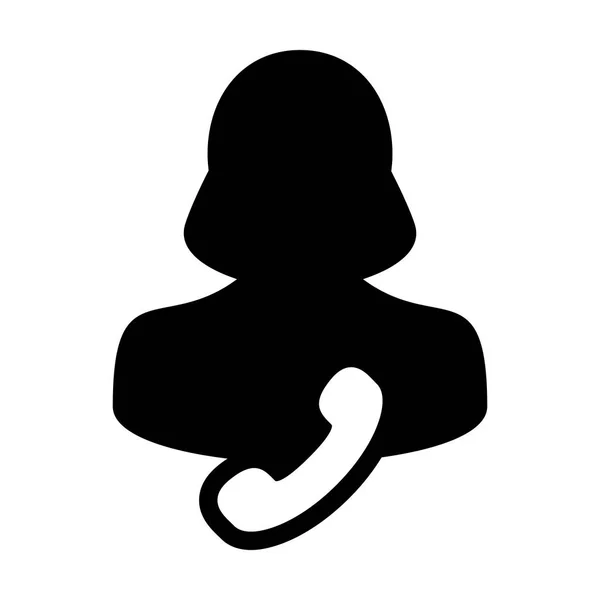 Icono de ayuda vectorial perfil de la persona usuaria femenina avatar con símbolo de teléfono para el contacto de negocios y la comunicación en color plano ilustración pictograma glifo — Archivo Imágenes Vectoriales