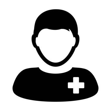 Düz renk glyph pictogram illüstrasyon tıbbi için erkek kişi profil avatar sembolü Hasta sağlığı simge vektör