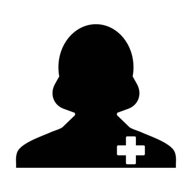 Düz renk glyph piktogram illüstrasyon hasta tıbbi tedavi için kadın kişi profil avatar sembolü Sağlık simgesi vektör