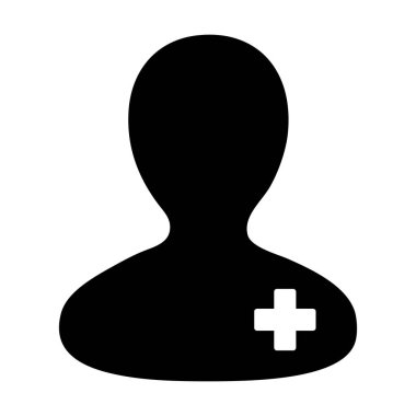 Düz renk glyph piktogram illüstrasyon hasta sağlığı için erkek kişi profil avatar sembolü Hastane simgesi vektör