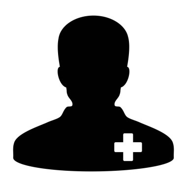 Düz renk glyph piktogram illüstrasyon hasta tıbbi danışma için erkek kişi profil avatar sembolü Müşteri simgesi vektör