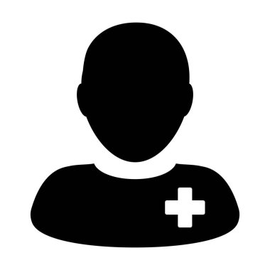 Düz renk glyph pictogram illüstrasyon hasta sağlığı için erkek kişi profil avatar sembolü Tıbbi simge vektör