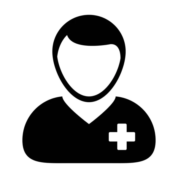 Icono de tratamiento vector de la persona masculina perfil avatar símbolo para la atención médica del paciente en color plano glifo pictograma ilustración — Vector de stock