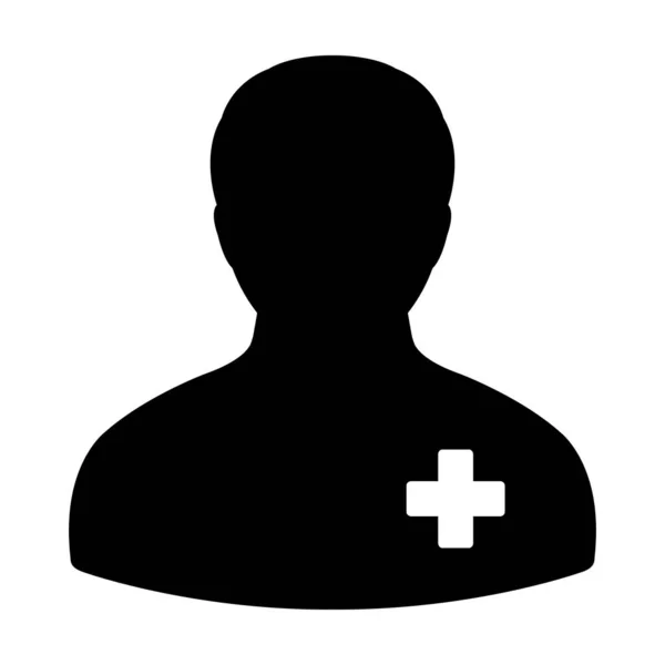 Icono de consulta vector del perfil de la persona masculina avatar símbolo para la atención médica del paciente en color plano ilustración pictograma glifo — Vector de stock