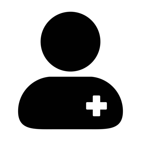 Icono de cliente médico vector de avatar de perfil de persona masculina símbolo para el tratamiento del paciente en el pictograma de glifo de color plano ilustración — Vector de stock