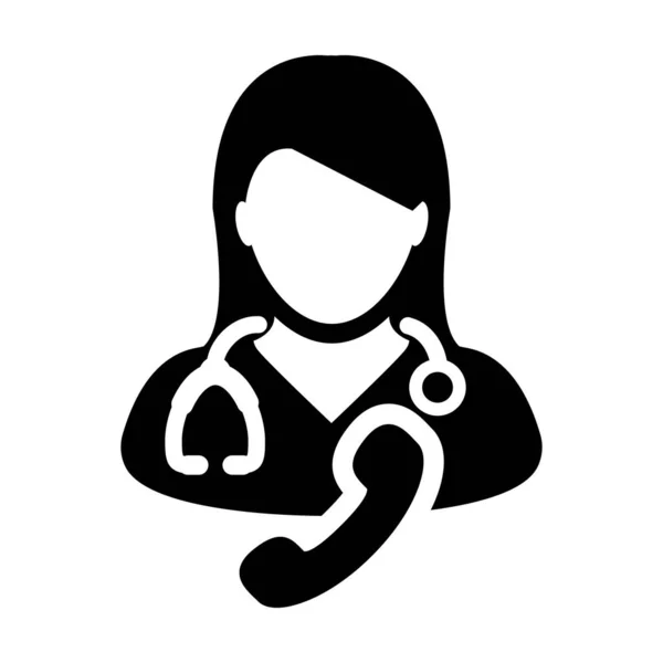 Доктор іконка векторний жіночий чоловік профіль аватара символ з стетоскоп і телефон для медичної допомоги охорони здоров'я на рисунку гліфів ілюстрація — стоковий вектор
