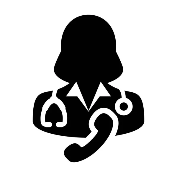 Ikona pielęgniarka wektor profil osoby Kobieta avatar z stetoskop i telefon do konsultacji medycznych w glif piktogram ilustracji — Wektor stockowy