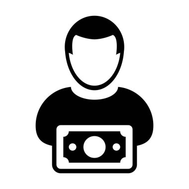 Düz renk glif piktogram örnek para birimi simgesi ile para simge vektör erkek Kullanıcı kişi profili avatar