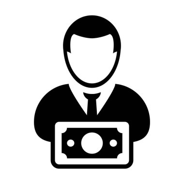 Düz renk glif piktogram çizimde para sembol ile nakit simge vektör erkek Kullanıcı kişi profil avatar