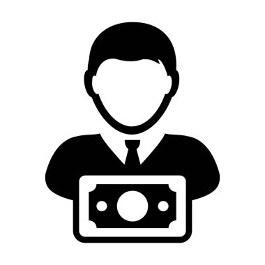 Simge vektör erkek Kullanıcı kişi profili avatar düz renk glif piktogram çizimde para simgesi olan bankacılık