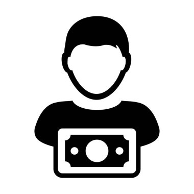 Düz renk glif piktogram çizimde para sembol ile banka simge vektör erkek Kullanıcı kişi profil avatar