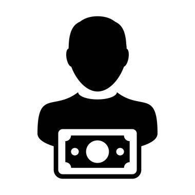 Simge vektör erkek Kullanıcı kişi profili avatar düz renk glif piktogram çizimde para simgesi olan finansman