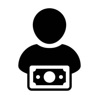 Düz renk glif piktogram çizimde para sembol ile gelir simge vektör erkek Kullanıcı kişi profil avatar