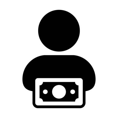 Düz renk glif piktogram çizimde para sembol ile gelir simge vektör erkek Kullanıcı kişi profil avatar