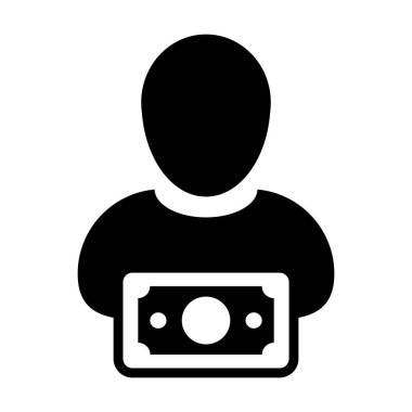 Düz renk glif piktogram çizimde para sembol ile gelir simge vektör erkek Kullanıcı kişi profil avatar
