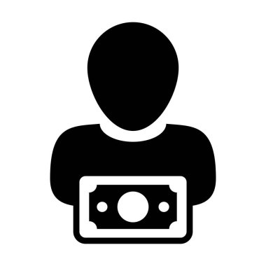 Satış simge vektör erkek Kullanıcı kişi profili avatar düz renk glif piktogram çizimde para simgesiyle