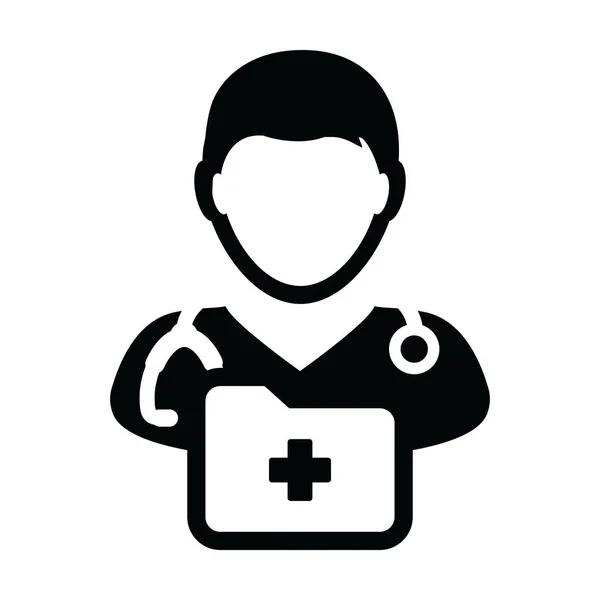Lékařská zpráva ikona Vektor s lékař osobu avatara s stetoskop a složku pro zdravotní konzultace glyf piktogram obrázku — Stockový vektor