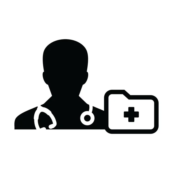 Nurse icon vector male person profile avatar with stethoscope and medical report folder for medical consultation in Glyph pictogram illustration — Stock Vector