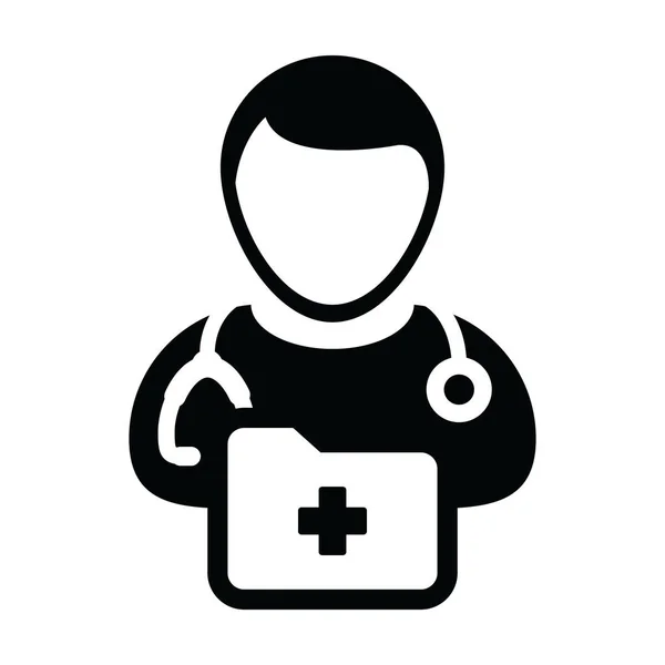 Icône santé vecteur homme médecin profil avatar avec stéthoscope et dossier médical pour consultation médicale dans Glyphe pictogramme illustration — Image vectorielle