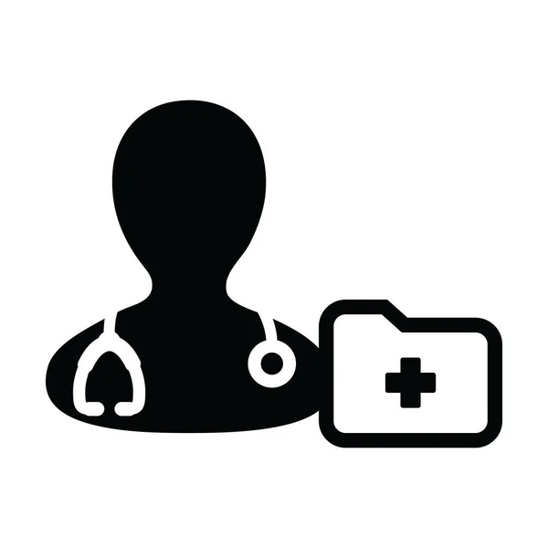 Icône santé vecteur homme médecin profil avatar avec stéthoscope et dossier médical pour consultation médicale dans Glyphe pictogramme illustration — Image vectorielle