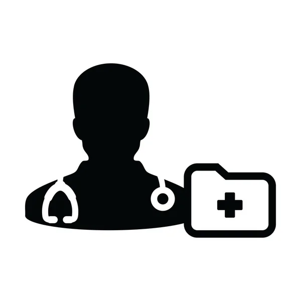 Lékařské ikonu vektorové lékař osobu profilu avatar s stetoskop a lékařská zpráva složku pro zdravotní konzultace glyf piktogram obrázku — Stockový vektor