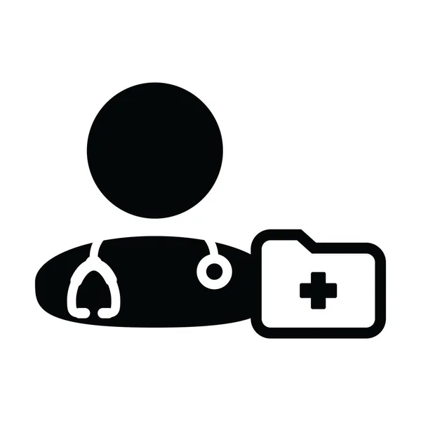 Medyczne ikona wektor lekarza mężczyzna osoba profil avatar z stetoskop i folder raportów medycznych dla zdrowia konsultacji glifów piktogram ilustracji — Wektor stockowy