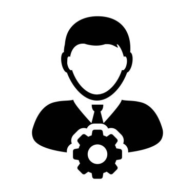 Düz renkli glyph pictogram illüstrasyon ayarları ve yapılandırma için dişli cogwheel ile Profesyonel simge vektör erkek kişi profil avatar