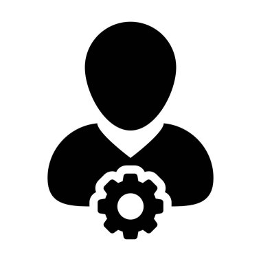 Düz renkli glyph pictogram illüstrasyon ayarları için dişli cogwheel ile yapılandırma simgesi vektör erkek kişi profil avatar
