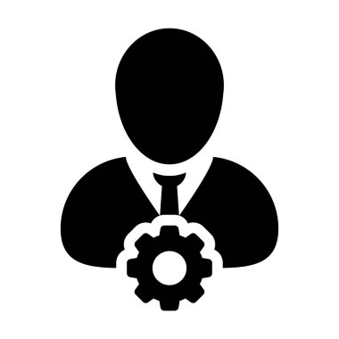 Düz renk glyph pictogram illüstrasyon para birimi para sembolü ile Sanayi işçi simgesi vektör erkek kişi profil avatar