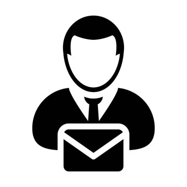 Glyph pictogram illüstrasyon posta iletişimi için zarf sembolü ile mektup simgesi vektör erkek kullanıcı kişi profil avatar