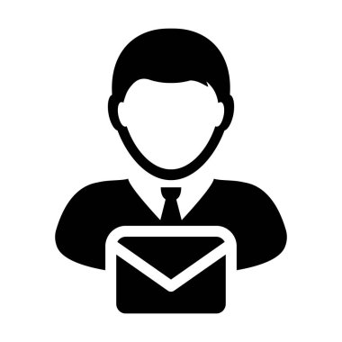 Glyph pictogram illüstrasyon posta iletişimi için zarf sembolü ile müşteri simgesi vektör erkek kullanıcı kişi profil avatar
