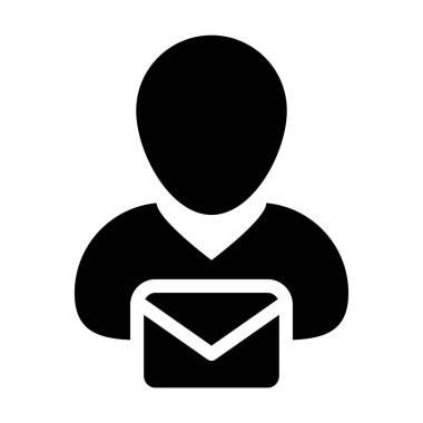 Glyph pictogram illüstrasyon posta iletişimi için zarf sembolü ile simge vektör erkek kullanıcı kişi profil avatar ı alın