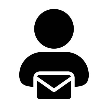 Glyph pictogram illüstrasyon posta iletişimi için zarf sembolü ile Internet simgesi vektör erkek kullanıcı kişi profil avatar