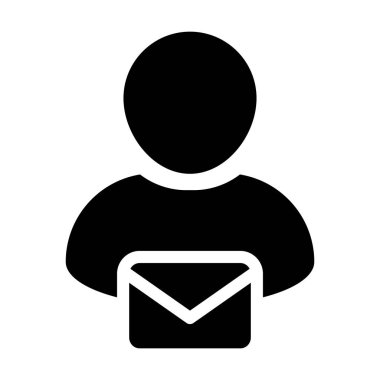 Glyph piktogram illüstrasyon adresi için zarf sembolü ile iletişim simgesi vektör erkek kullanıcı kişi profil avatar