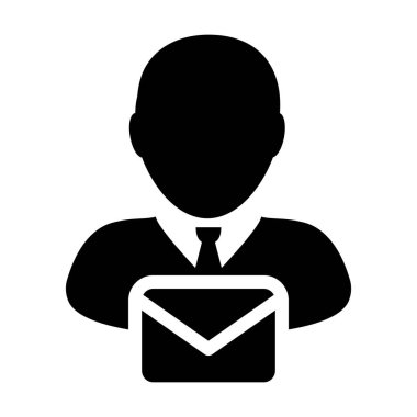 Glyph pictogram illüstrasyon iletişim için zarf sembolü ile posta simgesi vektör erkek kullanıcı kişi profil avatar