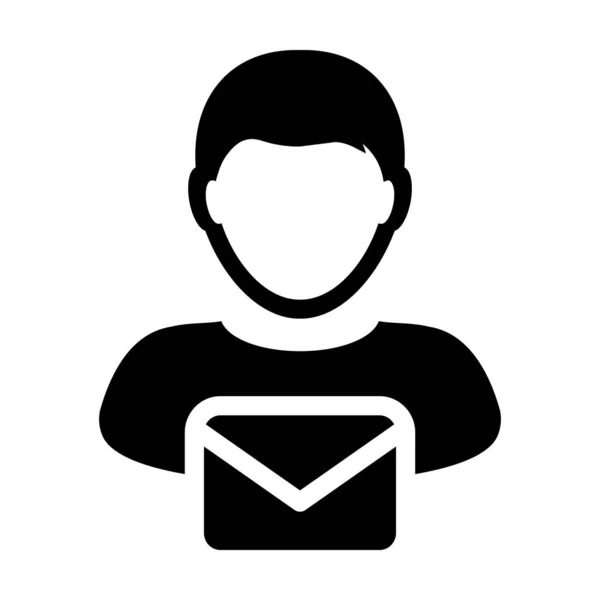 Post Icon Vector manliga användare person profil avatar med kuvertsymbol för post kommunikation i Glyph piktogram illustration — Stock vektor