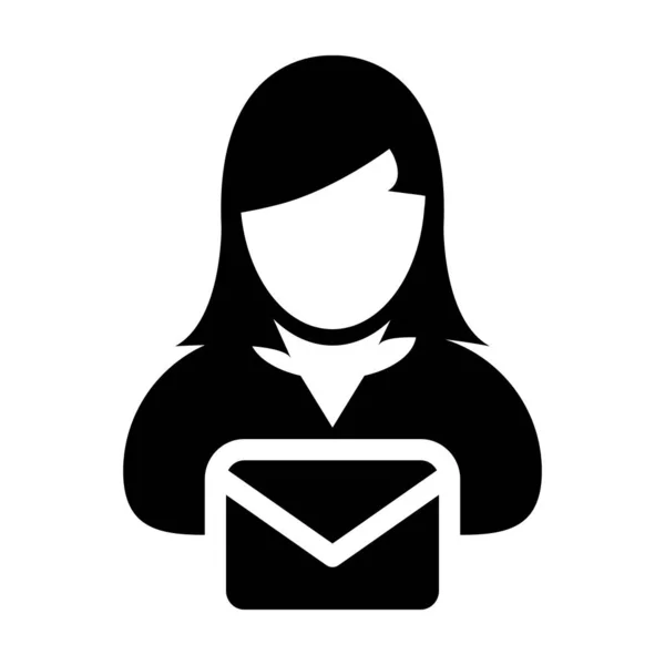 E-ikonen vektor kvinnlig användare person profil avatar med kuvertsymbol för post kommunikation i Glyph piktogram illustration — Stock vektor