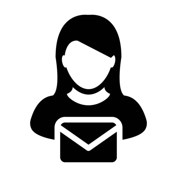 Adress ikon vektor kvinnlig användare person profil avatar med kuvertsymbol för e-postkommunikation i Glyph piktogram illustration — Stock vektor