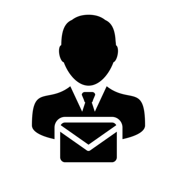 Nyhetsbrev ikon vektor manliga användare person profil avatar med kuvertsymbol för post kommunikation i Glyph piktogram illustration — Stock vektor