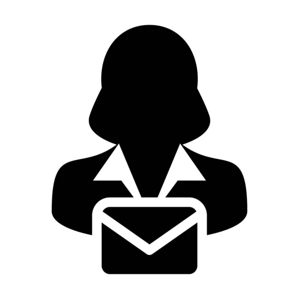 E-postanvändare ikon vektor kvinnlig person profil avatar med kuvertsymbol för post kommunikation i Glyph piktogram illustration — Stock vektor