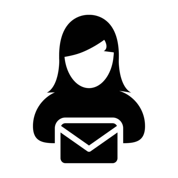 Meddelandeikon vektor kvinnlig användare person profil avatar med kuvertsymbol för e-postkommunikation i Glyph piktogram illustration — Stock vektor