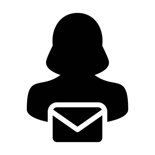Nyhetsbrev ikon vektor kvinnlig användare person profil avatar med kuvertsymbol för post kommunikation i Glyph piktogram illustration — Stock vektor