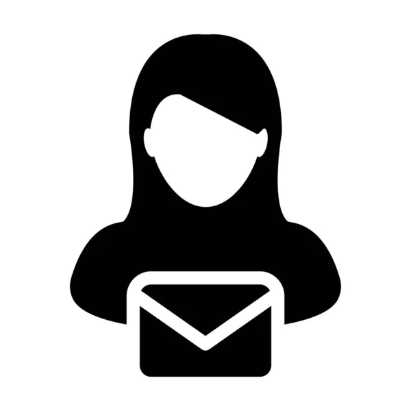 Kommunikation ikon vektor kvinnlig användare person profil avatar med kuvertsymbol för adress i Glyph piktogram illustration — Stock vektor