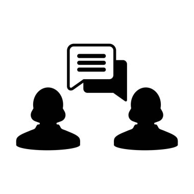 İleti ikonu vektörü kadın profil avatarı konuşma balonu sembolü ve düz renk resim çizimi ile bilgi ve tartışma için